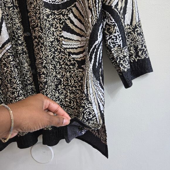 Chicos Travelers 2 Womens Vtg Abstract Art Crinkle Asain Mandarin Collar Tunic L - Picture 4 of 11